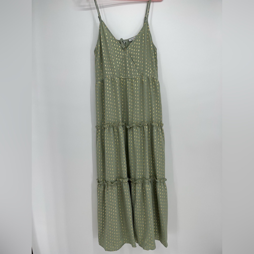 White Birch Green & Gold Tiered Maxi Dress | NWT Boutique | Size XL - Picture 2 of 10